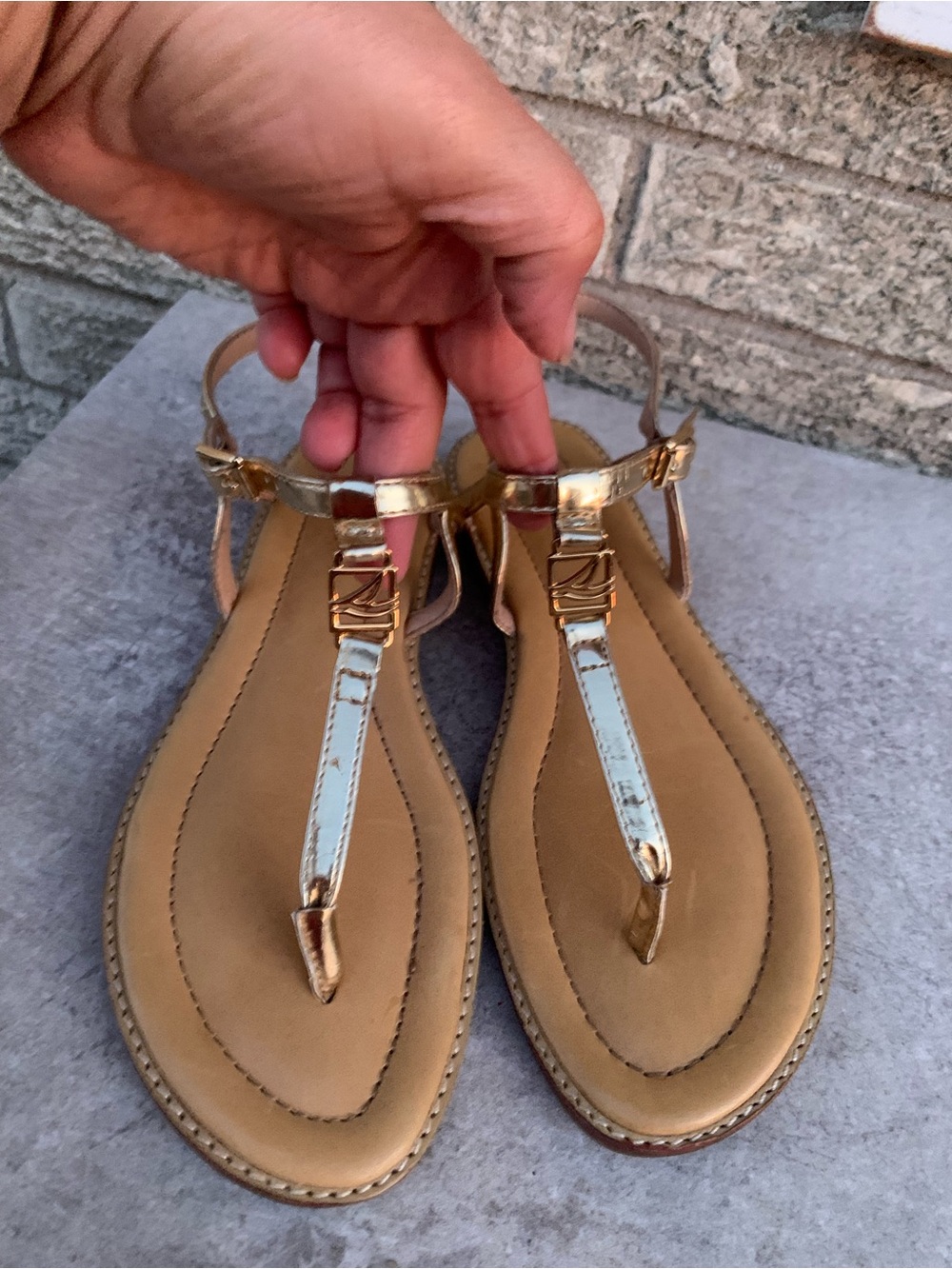 Sperry Gold Strap T-Style Women's Sandals size 7